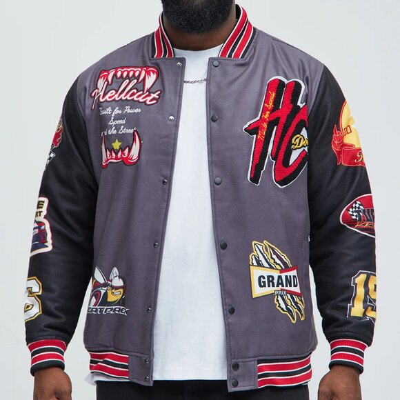 Dodge Hellcat Varsity Jacket Men’s Grey Polyester Microsuede Patch Letterman - Picture 12 of 13